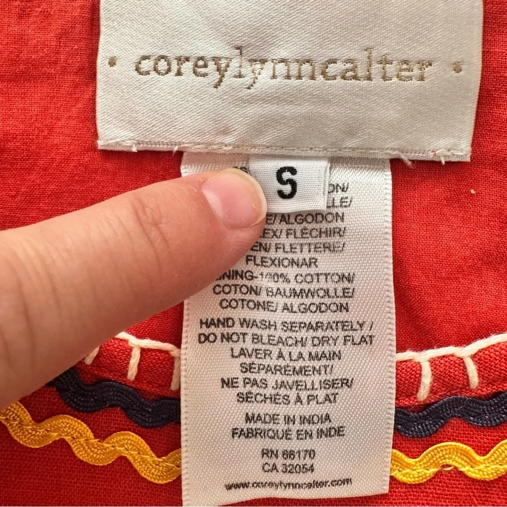 Anthropologie Corey Lynn Calter Toucan jungle red Embroidered Dress Sz Small - Picture 8 of 8